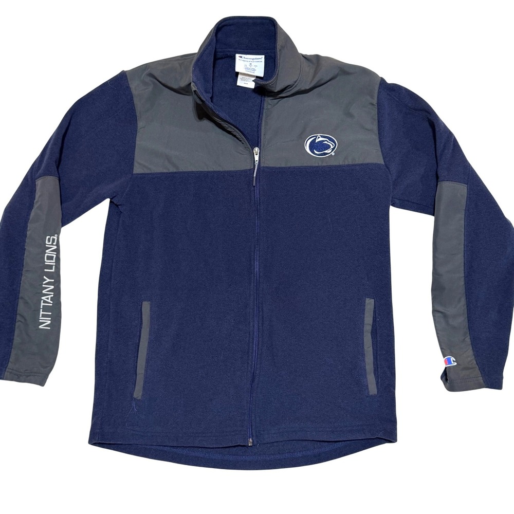 Champion Penn State Nittany Lions Fleece Jacket Mens Medium Navy Gray Full Zip